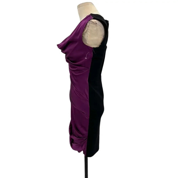 Vera Wang Bodycon Mini Dress Sleeveless Satin Tie Sleeve Draped Purple‎ Size 2 - Picture 6 of 14